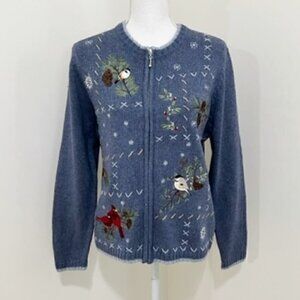 𝅺CROFT & Barrow Winter Holiday Zip Cardigan Sweater